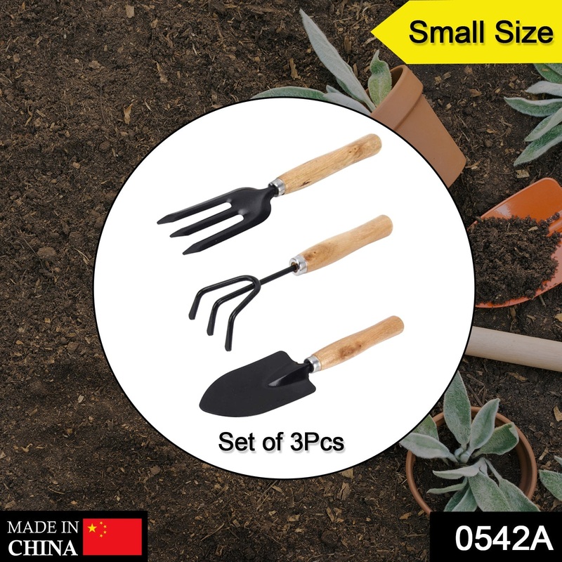 0542A 3pc Small Gardening Tools for Home Garden (Hand Cultivator, Small Trowel, Garden Fork)