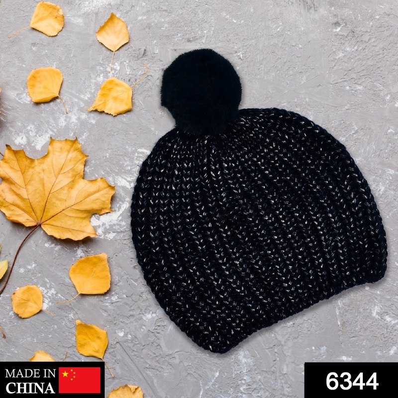 6344 Men’s and Women’s Skull Slouchy Winter Woolen Knitted Black Inside Fur Beanie Cap.