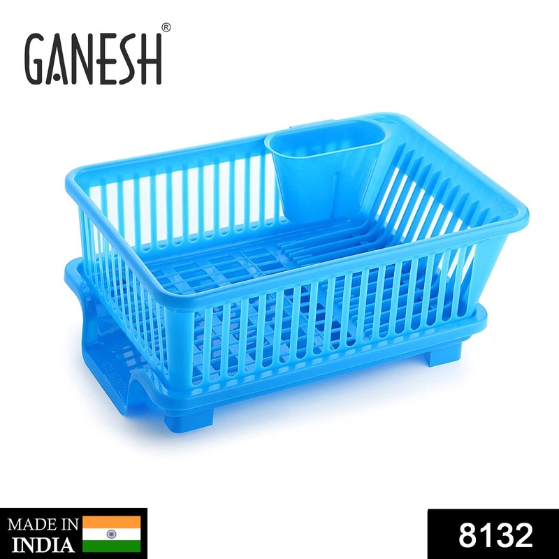 8132 Ganesh 3 in 1 Large Plastic Kitchen Sink Dish Rack Drainer Drying Rack Washing Basket with Tray for Kitchen, Dish Rack Organizers, Utensils Tools Cutlery