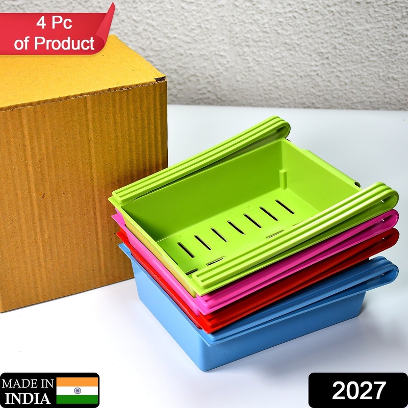 2027 Refrigerator Space Saver Organizer Storage Rack Set, (Set Of 4 pcs) With Brown Box
