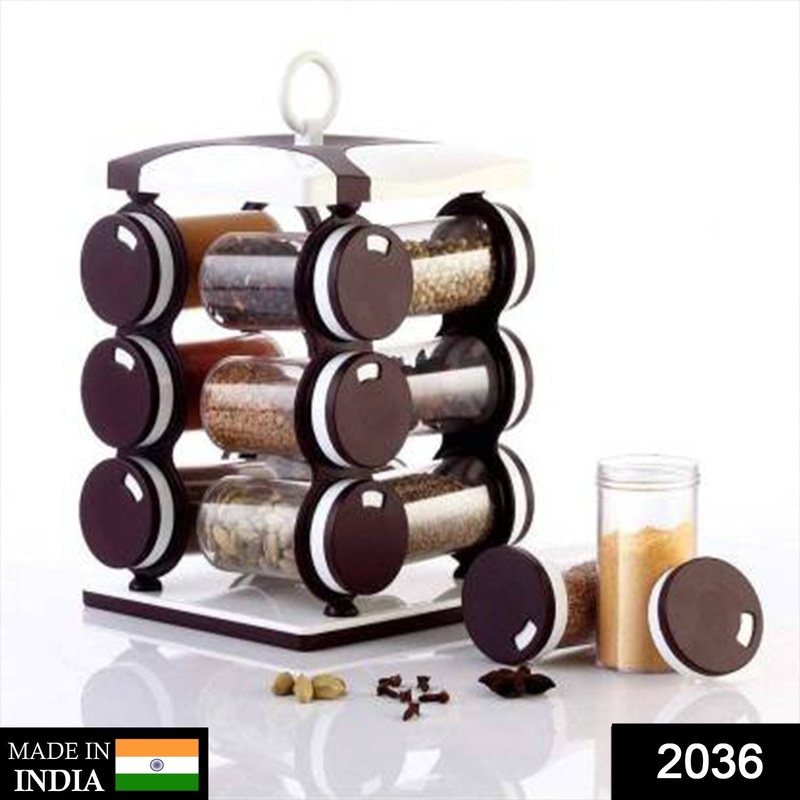 2036 Spice jar Set – Food Grade Plastic 12pcs Spice jar (Brown Box)
