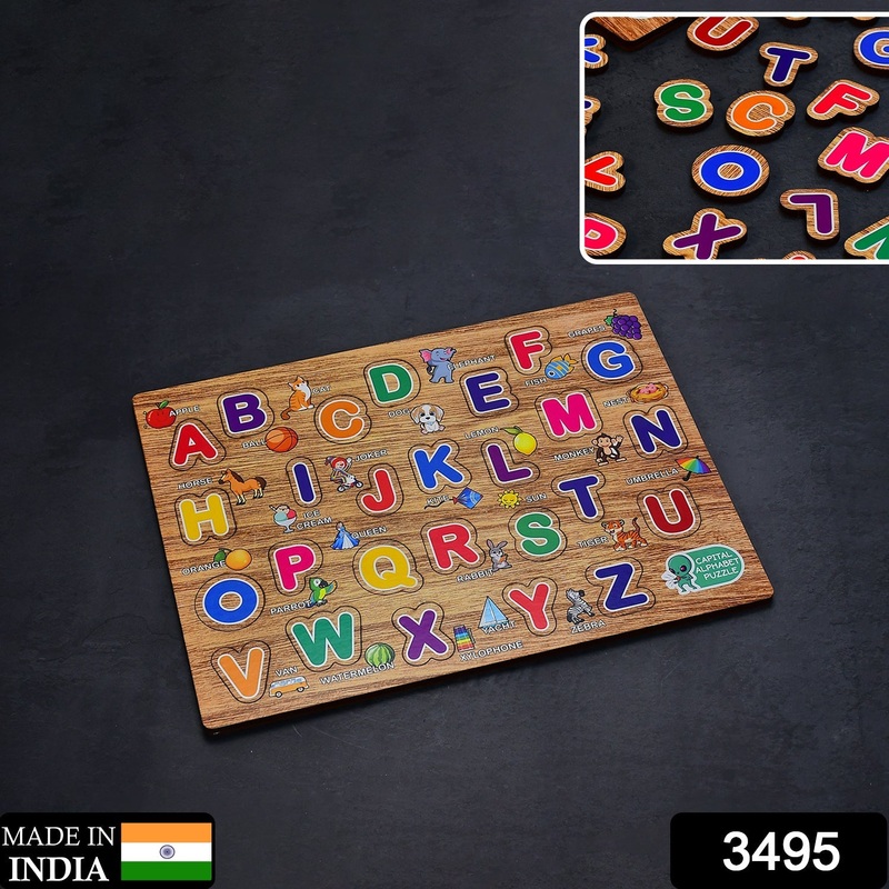 3495 Wooden Capital Alphabets Letters Learning Educational Puzzle Toy for Kids.