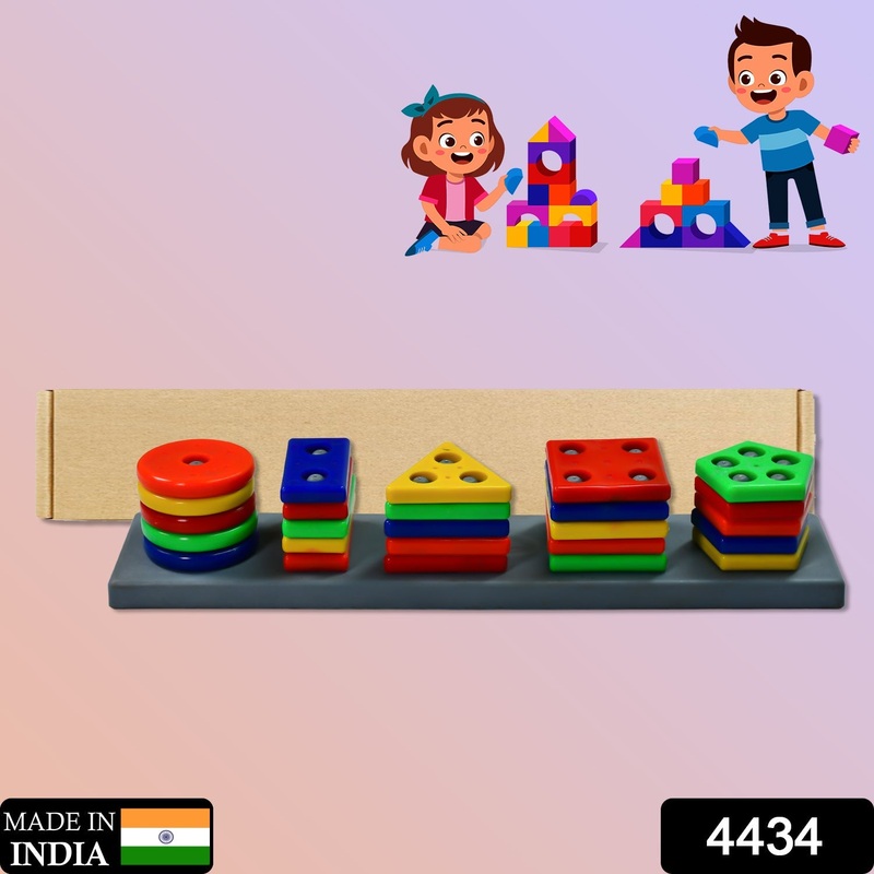 4434 Geometric Brick with box- 5 Angle Matching Column Blocks for Kids – Preschool Educational Learning Toys.