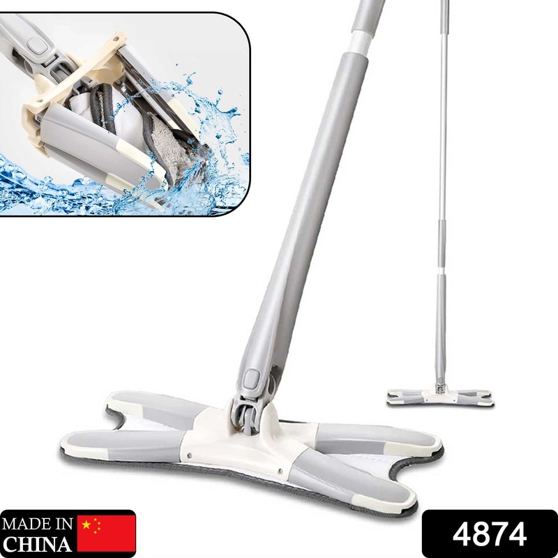 4874 X Shape Mop or Floor Cleaning Hands-Free Squeeze Microfiber Flat Mop System 360 Flexible Head, Wet and Dry mop for Home Kitchen with 1 Super-absorbent Microfiber Pads.