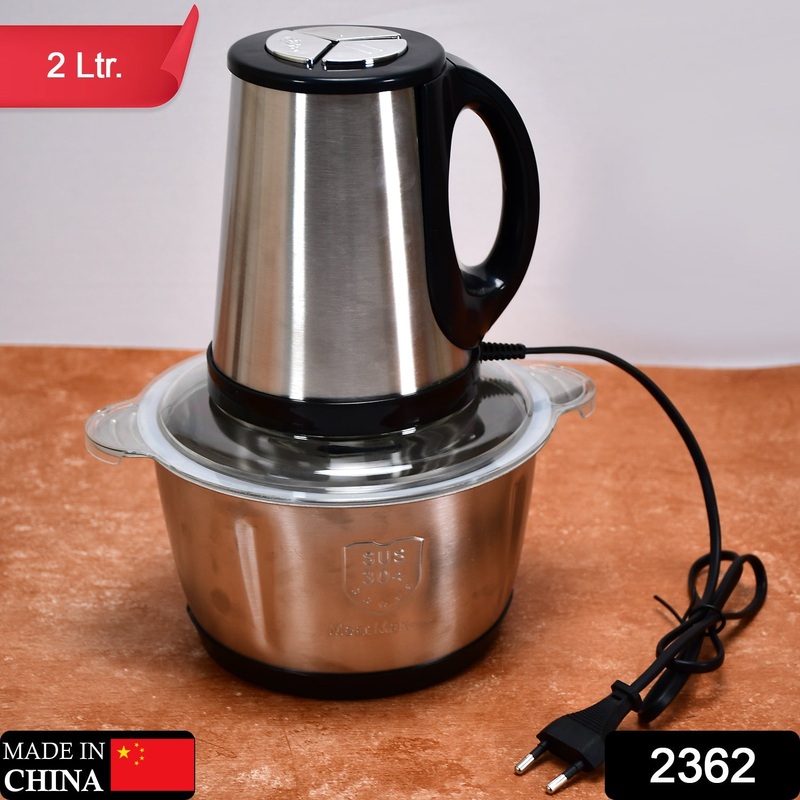 2362 STAINLESS STEEL ELECTRIC MEAT GRINDERS WITH BOWL HEAVY FOR KITCHEN FOOD CHOPPER, MEAT, VEGETABLES, ONION , GARLIC SLICER DICER, FRUIT & NUTS BLENDER (2L, 250WATTS)