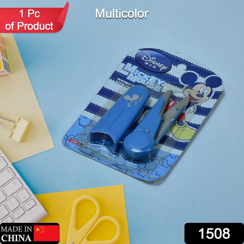 1338 Mickey Mouse Scissors With Cover For Home Use ( Multi Color 1 pcs )