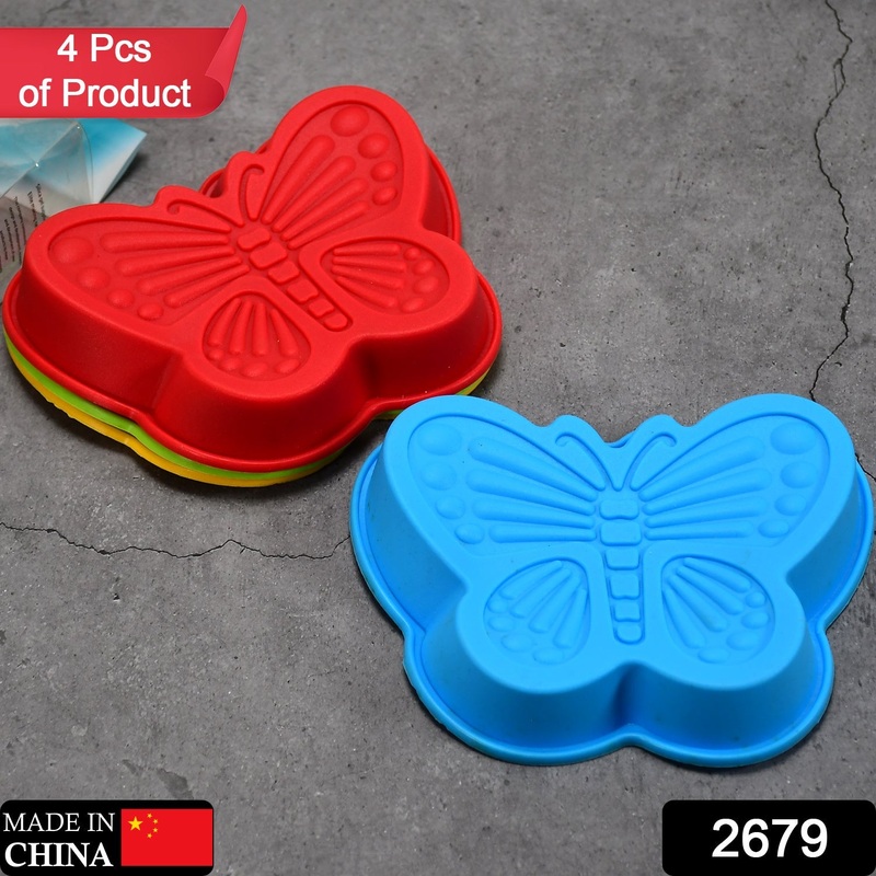 2679 Butterfly Shape Cake Cup Liners I Silicone Baking Cups I Muffin Cupcake Cases I Microwave or Oven Tray Safe I Molds for Handmade Soap, Biscuit, Chocolate, Muffins, Jelly  Pack of 4