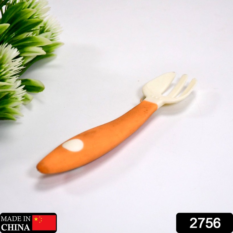 2756 1pc Bendable Kids Silicone Handle Fork | Children Plastic Baby Fork