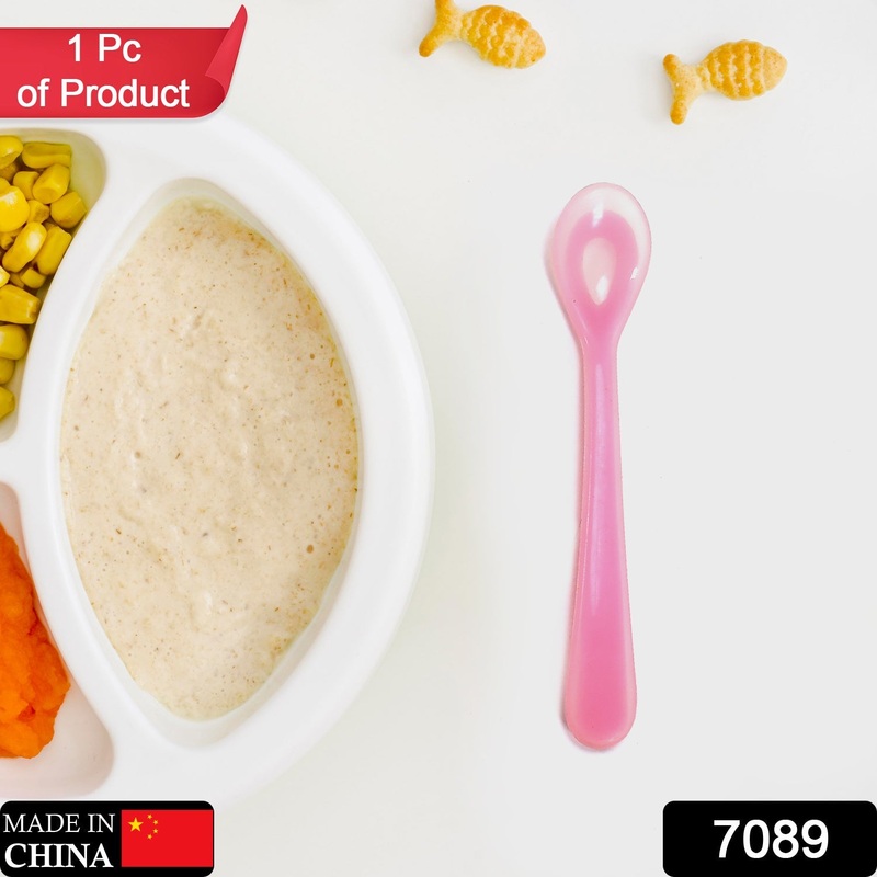 7089 Baby Feeding Spoon ultra supple 100% Silicone Tip, BPA Free material with Food Grade Silicone tip, Self Feeding Utensil, Baby Weaning Spoon for Kids 4 Months+
