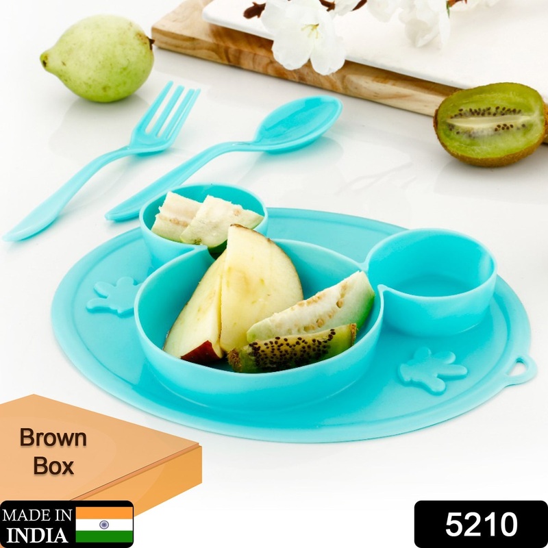 5210 Silicon Micky Plate And1 Spoon & 1 Fork For Kids