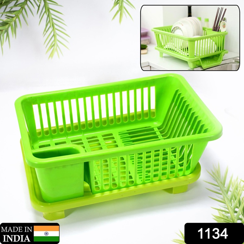 1134 Durable Plastic Large Sink Set Dish Rack Drainer with Removable Tray for Kitchen