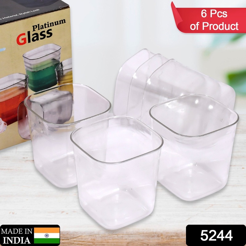 5244 Plastic Platinum Unbreakable Clear 6 Glass For Water,Juice, Whiskey Plastic Glass Set Water/Juice Glass (280 ml, Plastic, Clear)