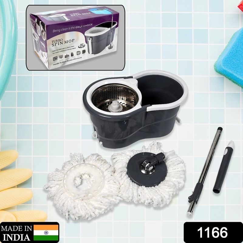 1166 Spin Mop with Big Wheels and Stainless Steel Wringer, Bucket Floor Cleaning High Quality Bucket