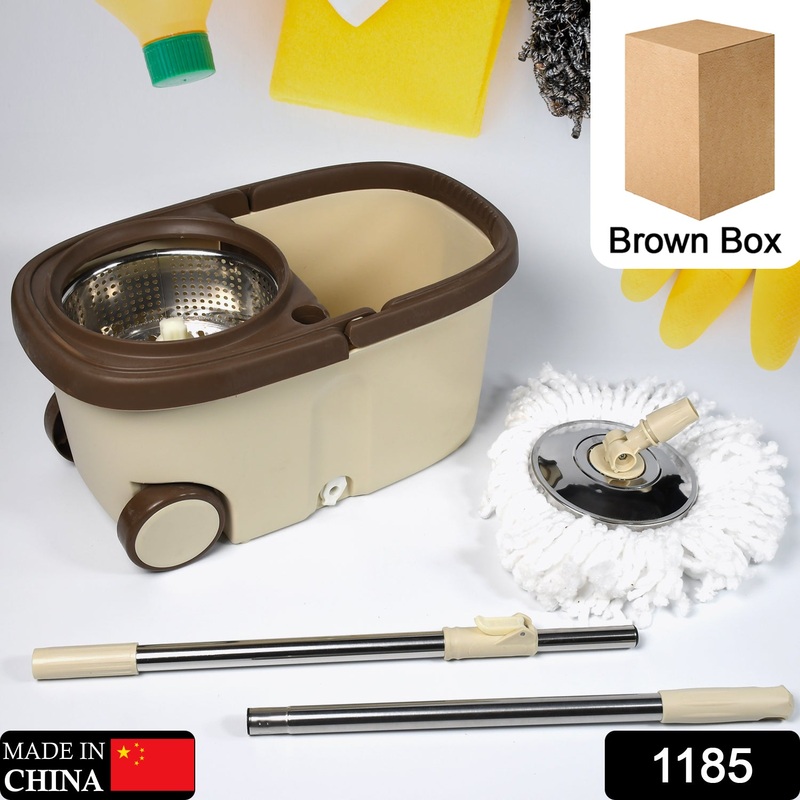 1185 Mop with Bucket For Floor Cleaning With Steel Spine /Mop for Floor Cleaning / Floor Cleaner Mop / Spin Mop / Magic Mop / Mop Stick / Spin Mop Set with Bucket