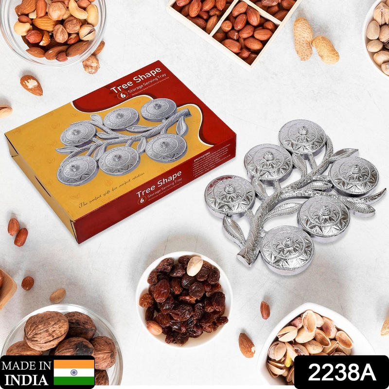 2238A Zoomkha Tree Shape 6Pc Storage Serving Tray Multipurpose Snack And Dry Fruit Serving Tray For Home Use