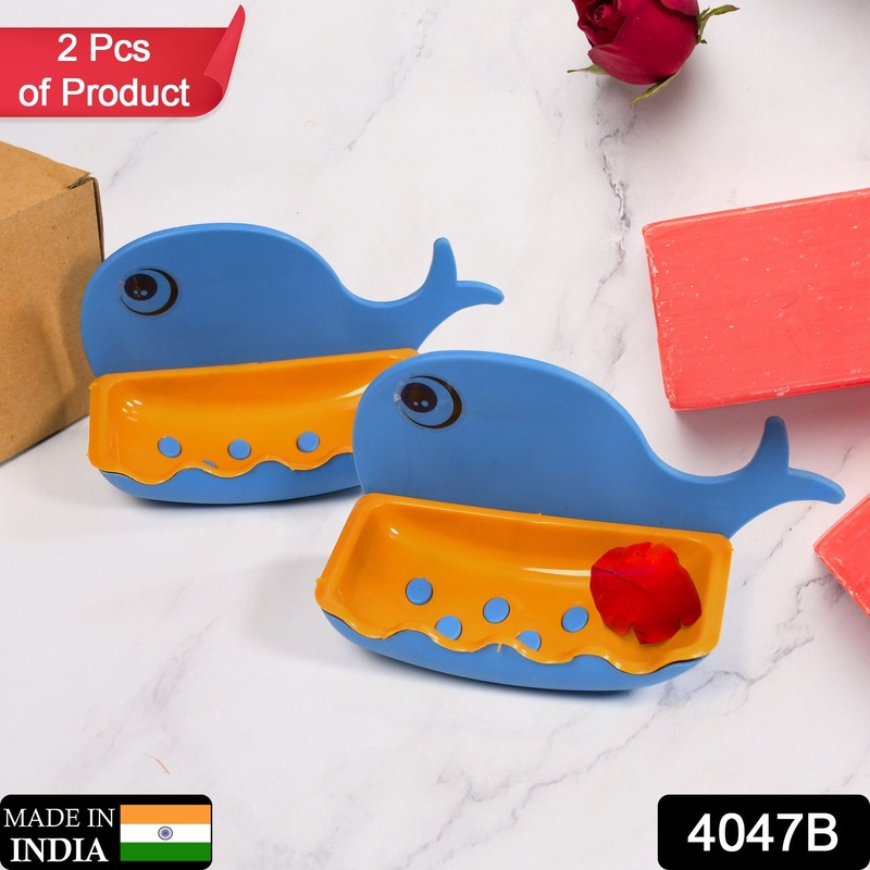 4047B Fish Shape Double Layer Adhesive Waterproof Wall Mounted Soap Bar Holder Stand Rack for Bathroom Shower Wall Kitchen ( Set Of 2 Pc )