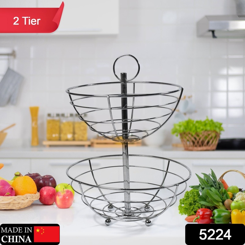 5224  2 Tier Fruit Basket Bowl Fruit Bread Organizer Storage Holder Stand with Modern Design for Gift Home Party Steel