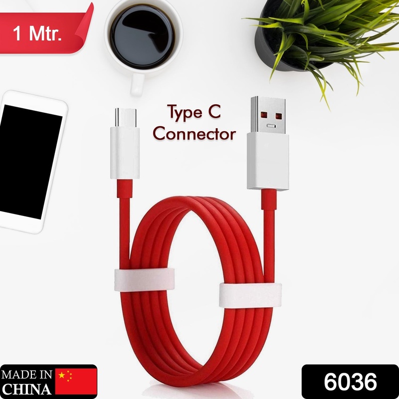 6036 Unique Type C Dash Charging USB Data Cable | Fast Charging Cable | Data Transfer Cable For C Type Mobile Use 1 Meter ( RED )