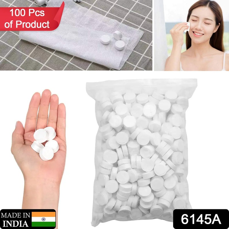 6145A Compressed Facial Face Sheet tablets Outdoor Travel Portable Face Towel Disposable Magic Towel Tablet Capsules ( 100 pc )