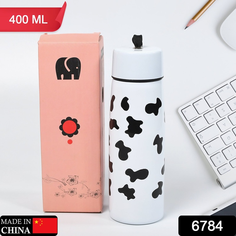 6784 Cow Print Stainless Steel Design Water Bottle Easy To Carry Bottle Leak-Proof Bottle For Office Bottle | Gym Bottle | Home | Kitchen | Hiking | Treking Bottle | Travel Bottle  ( 400ml )