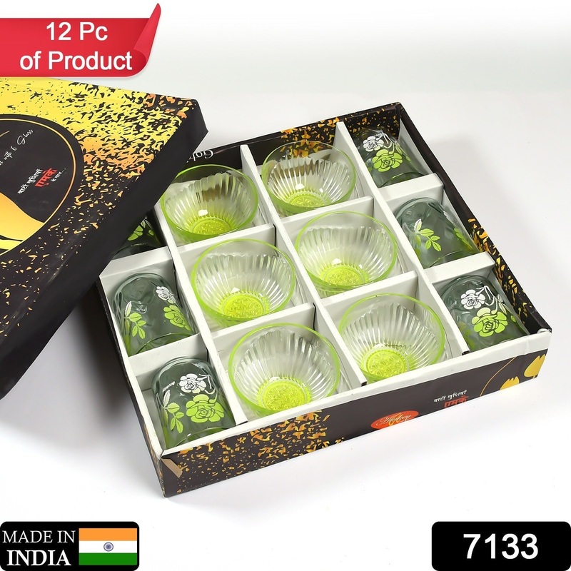 7133 Round 6 Glass With 6 Bowl Set, All Purpose Serving Set For Home & Kitchen Use