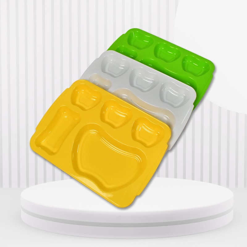 5363 Unbreakable Plastic Food Plates/Biodegradable 5 Compartment Square Plate for Food