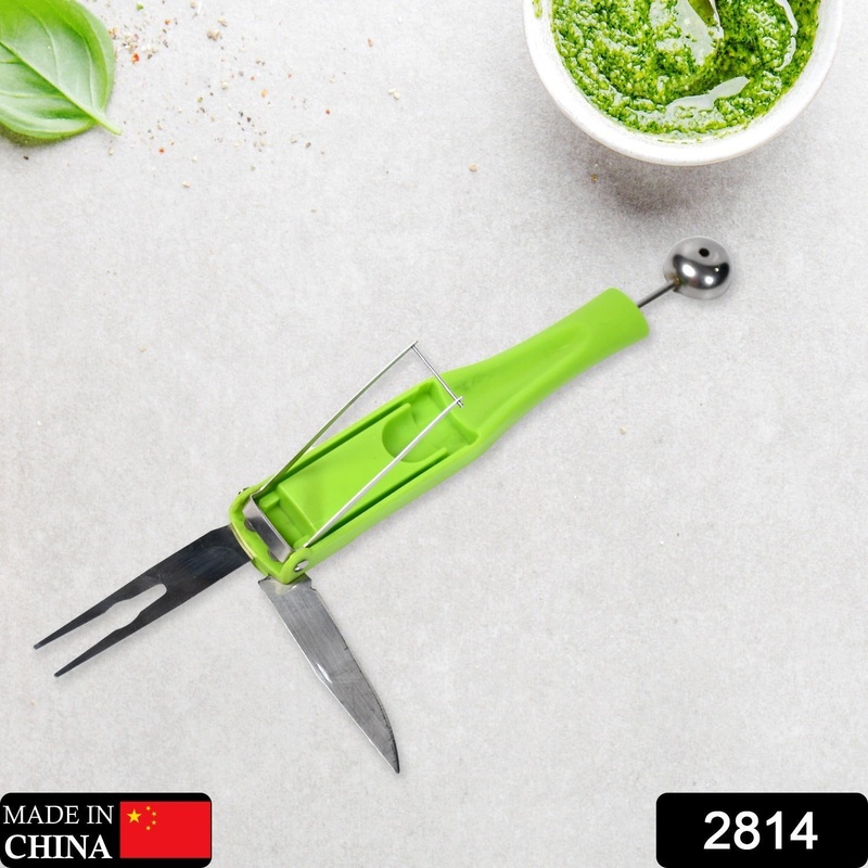 2814 Stainless Steel Fruit Scooper Seed Remover Melon Baller Carving Knife Double Sided Melon Baller for Watermelon Ice Cream.
