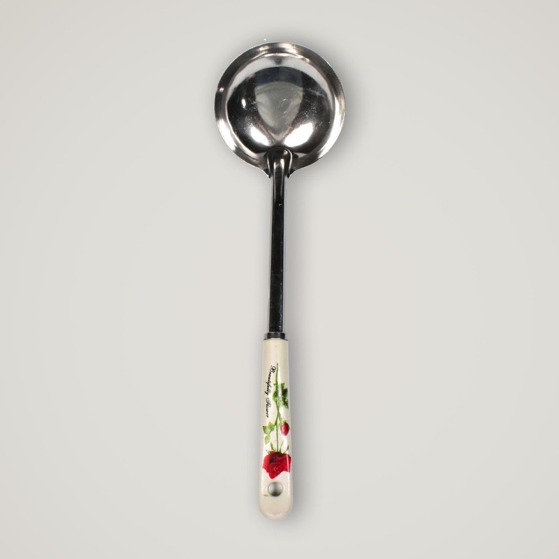 7006 Soup Ladle Stainless Steel Soup Spoon Ladle with Patterned Porcelain Handle-Cook, Stir, Sauces Commercial Restaurant Quality Cooking Utensils Kitchen Ladles(31cm)