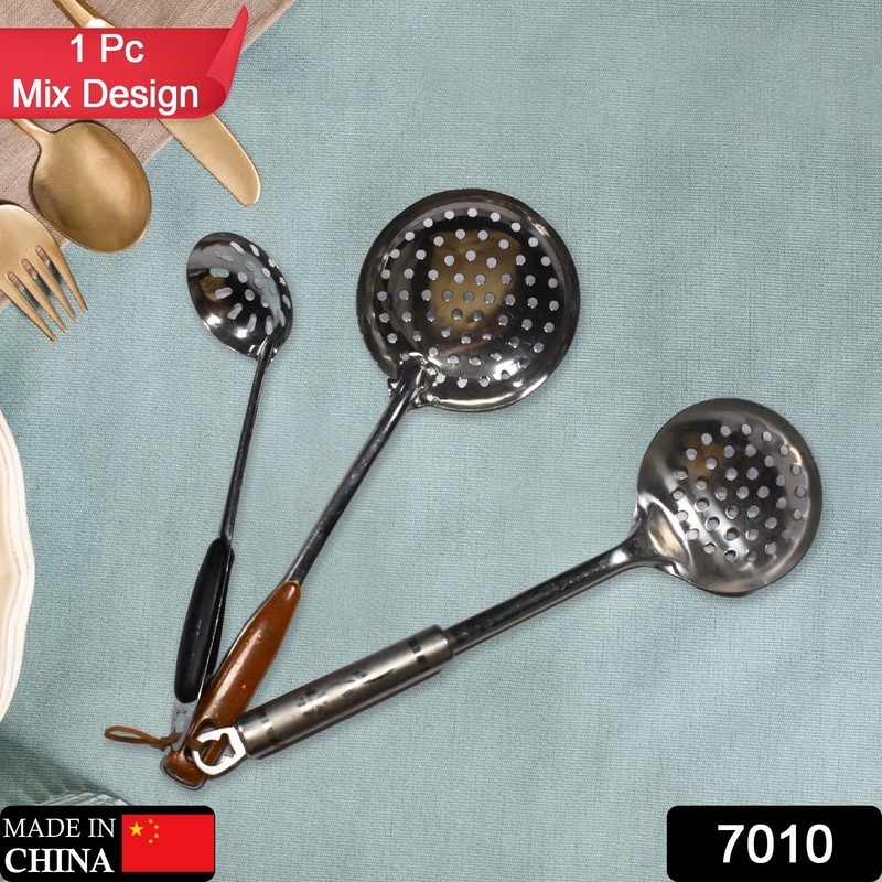 7010 Mix Stainless Steel Heavy Serving Spoon, Turner for Cooking, Serving, Mixing with Plastic Handle |Steel Kitchen Tools Mix Design 1Pc
