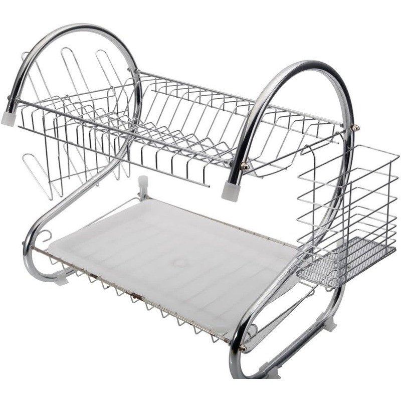 7793 STAINLESS STEEL RECTANGLE DISH DRAINER RACK / BASKET WITH DRIP TRAY