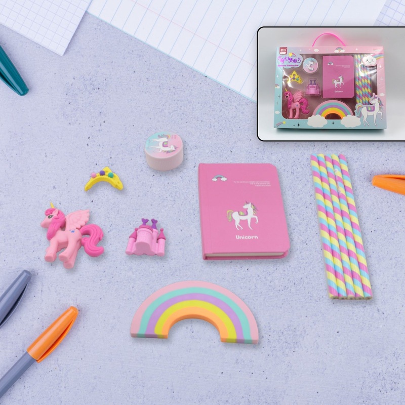 4102 Unicorn Stationery Writing Set – Unicorn Diary, Pencils, Sharpener, Unique Erasers for Girls Ages 4-11 Years Old Birthday Party Return Gift Set for Girls Kids (11 Pc Set)