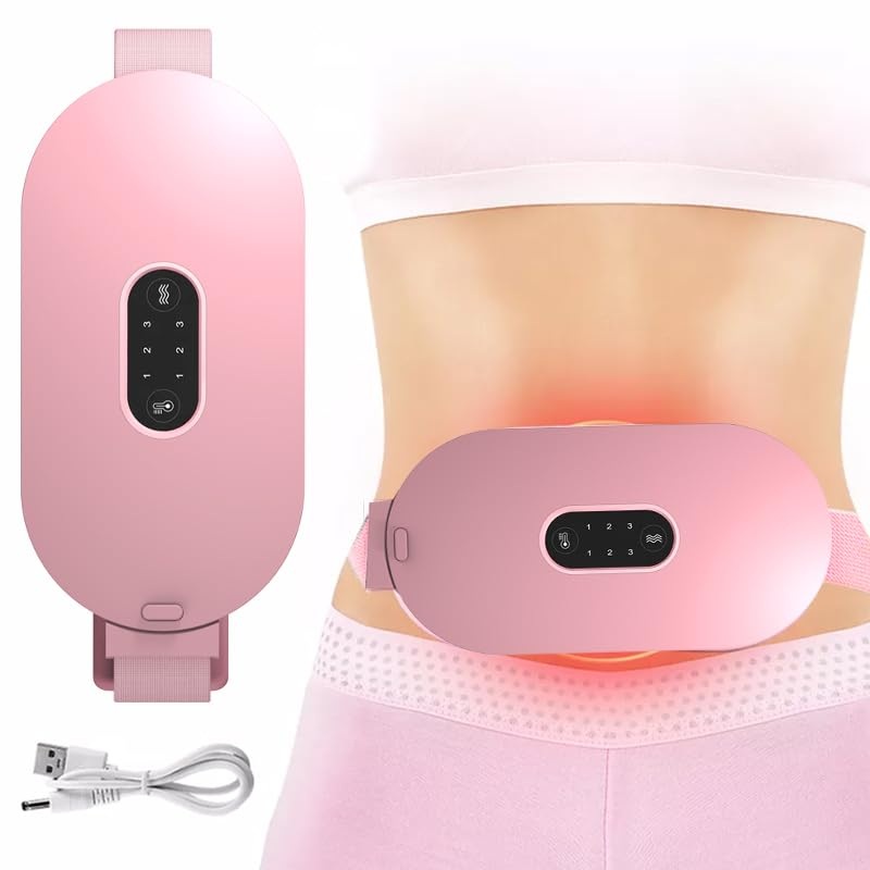 SkyShopy Electric Cordless Heating Pad for Period Pain, Cramp Relief, Back Pain in Period, Belly Warmer Heating Pad with 4 Heat Levels 4 Vibration Modes, Caring Gift Heating Pad Belt for Men Women