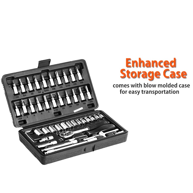 0452 -46pcsMetal 1 / 4 Socket Set (Black, 46pcs)