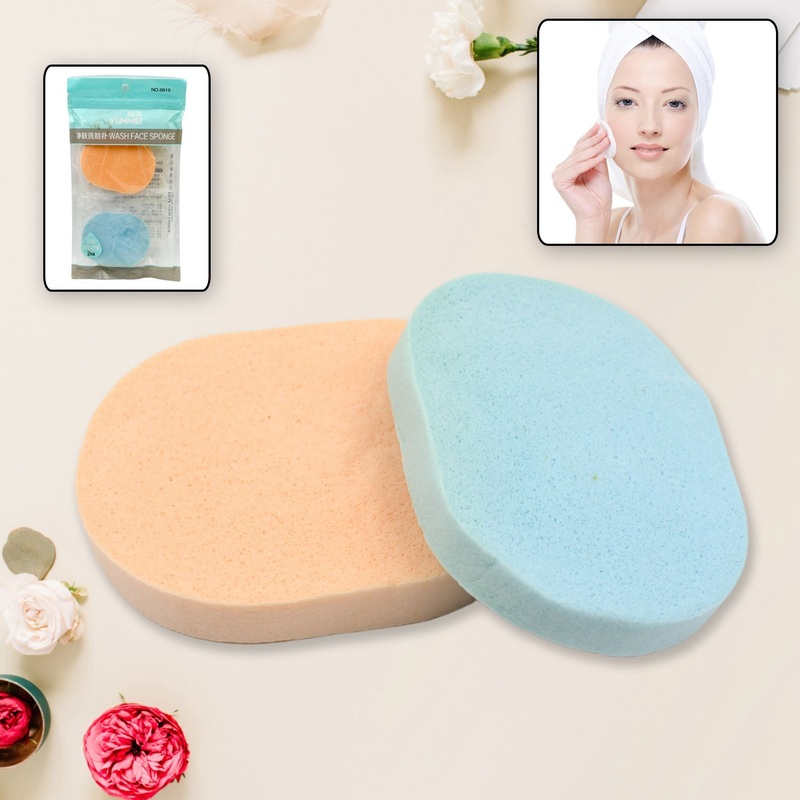 12633 Reusable Facial Sponge for Daily Cleansing and Gentle Exfoliation, Makeup Remover, Face Wash Sponge, Makeup and Dead Skin, Cleansing Sponge for Dry & Wet Use For Womens (2 Pcs Set)