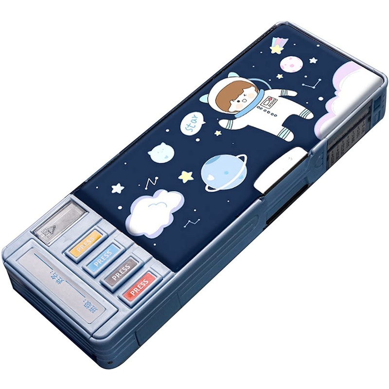 SkyShopy  Plastic Pencil Box with Code Lock Pen Case Large Capacity Multi-Layer Multi-Function Storage Bag Secret Compartment Pencil Box for Kids- Multi-Color (Astronaut)