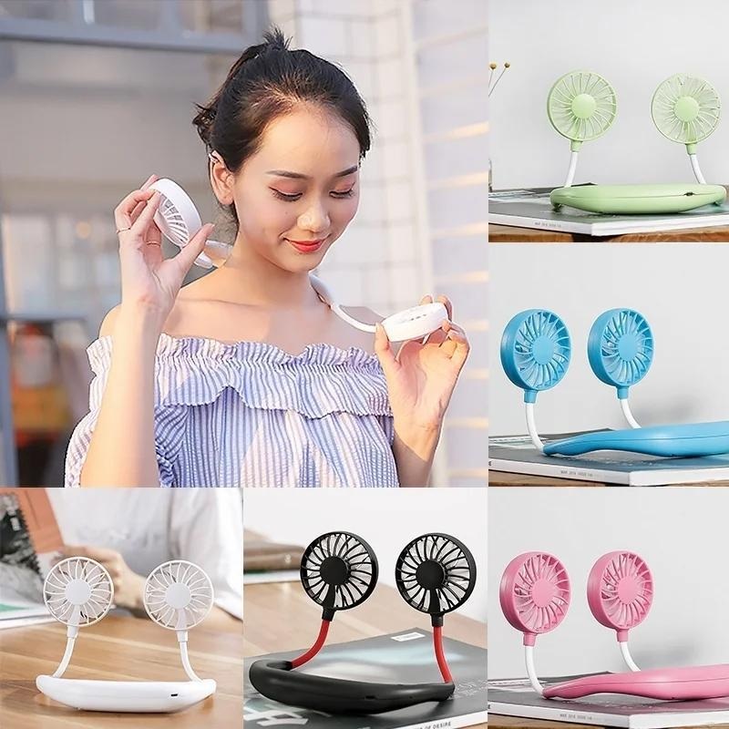 0875 Portable USB Battery Rechargeable Mini Fan – Headphone Design Wearable Neckband Fan