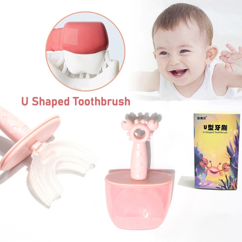 13033 Kids U Shaped Toothbrush ChildrenBaby Silicone Kids ToothbrushU Shaped Silicone Brush Head for 360 Degree Cleaning Suitable For 2-6 Years(1 Pc)