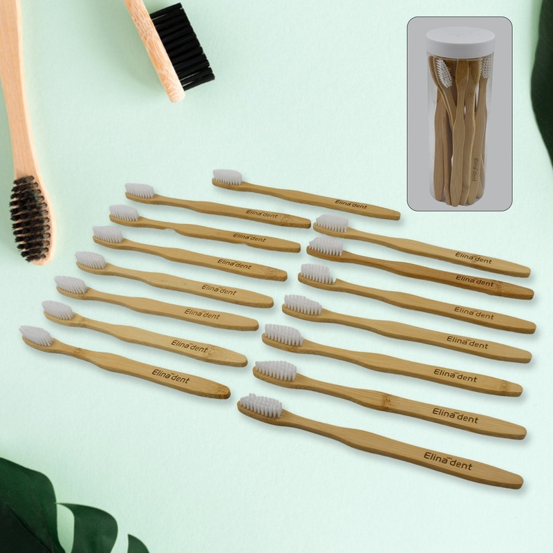 13079 Bamboo Wooden Toothbrush SoftToothbrushWooden Child Bamboo Biodegradable Toothbrush, Manual Toothbrush for Adult, Kids (15 pcs set / With Round Box)
