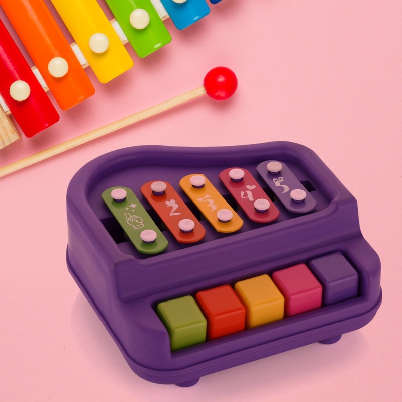 17799 2 in 1 Baby Piano Xylophone Toy for Toddlers, 5 Multicolored Key Keyboard Xylophone Piano, Preschool Educational Musical Learning Instruments Toy for Baby Kids Girls Boys 3+ Years(1 Pc)