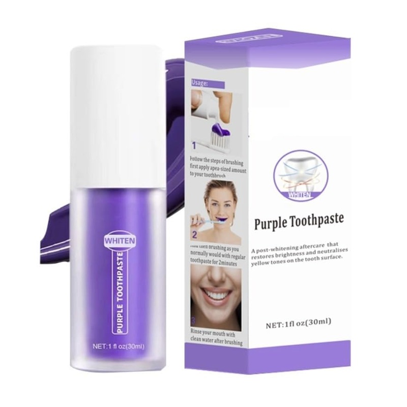 SkyShopy Purple Toothpaste Instant Color Corrector Stain Remover Teeth Whitening Booster for a Brighter Smile with Fresher Breath HiSmile Men and Women tooth Solution for Yellow Stains