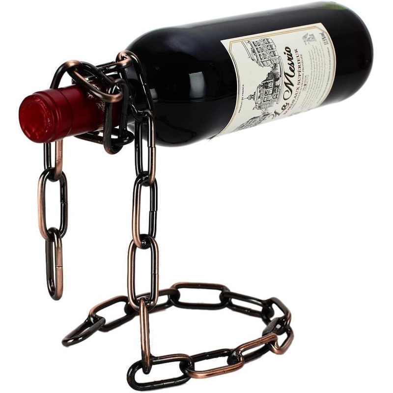 SkyShopy Suspending Chain Wine Rack Holder, Countertop Free Standing Metal Wine Rack Novelty for Gift Kitchen Home Decoration Modern Design Wine Gifts Tabletop Wine Bottle Holder