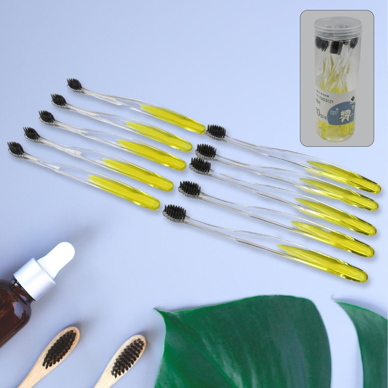 13078 Premium PlasticToothbrush With Plastic Round Box for Men and Women, Kids, AdultsPlastic Toothbrush (10 pcs Set)
