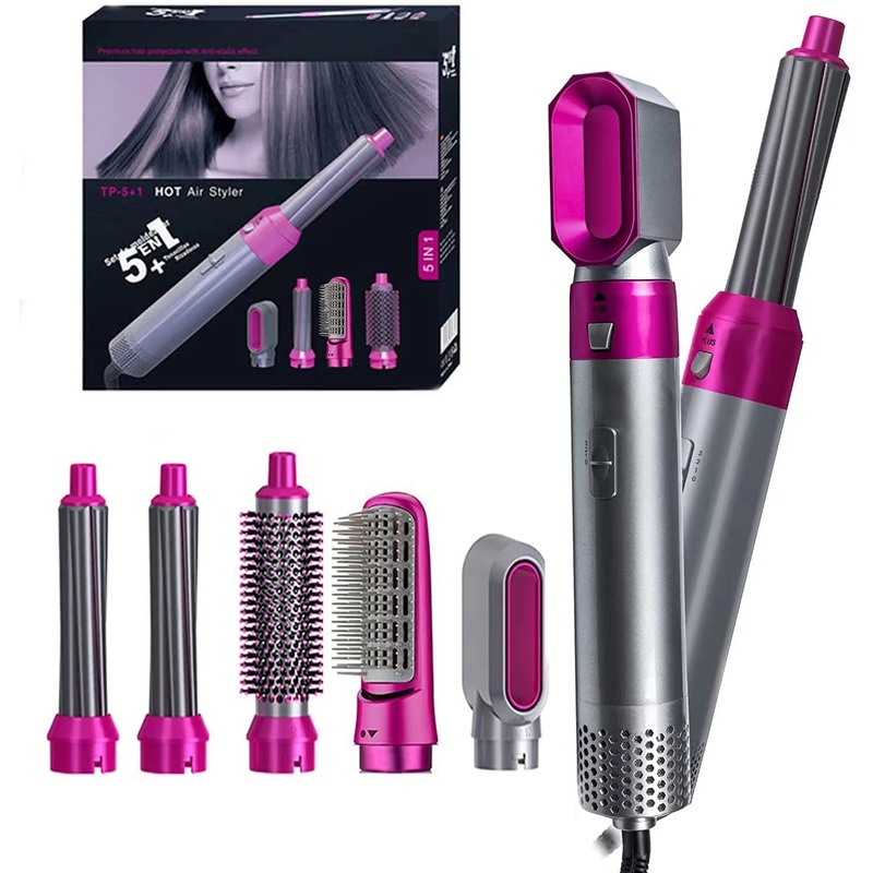 SkyShopy Hot Air Brush for 5 in 1 Hot Air Styler Hair Dryer Comb Multifunctional Styling Tool Fast Heating Crimper Wand Manual Curler in All Hair Type, Negative Ion Comb for Straightening Special Warranty