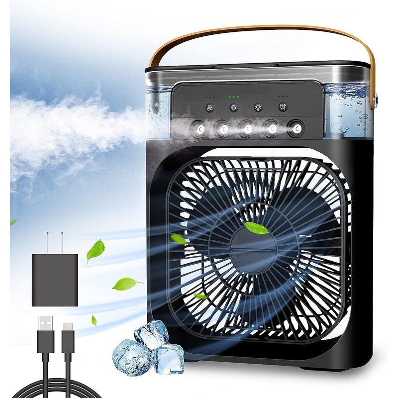 SkyShopy Personal-Air-Cooler-Portable-Air-Conditioner-Fan-Mini-Evaporative-Cooler-with-7-Colors-LED-Light-1/2/3-H-Timer-3-Wind-Speeds-and-3-Spray-Modes-for-Your-Desk-Nightstand-or-Table (Multicolour)