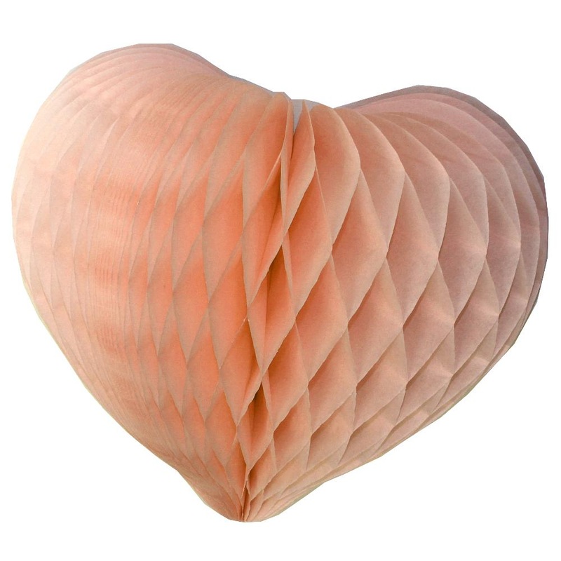 PEACH HONEYCOMB HEART TISSUE PAPER DECOR