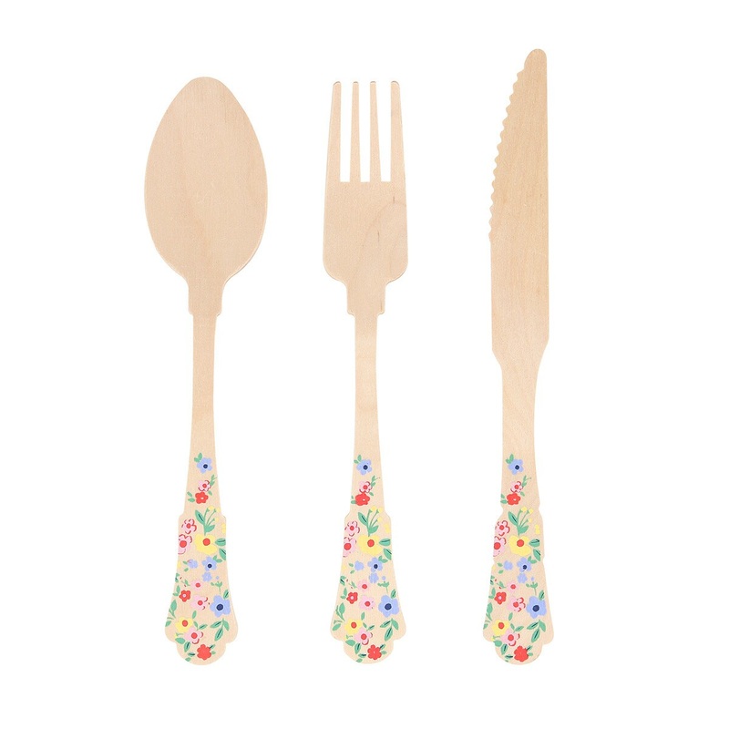 ELEGANT FLORAL WOODEN CUTLERY