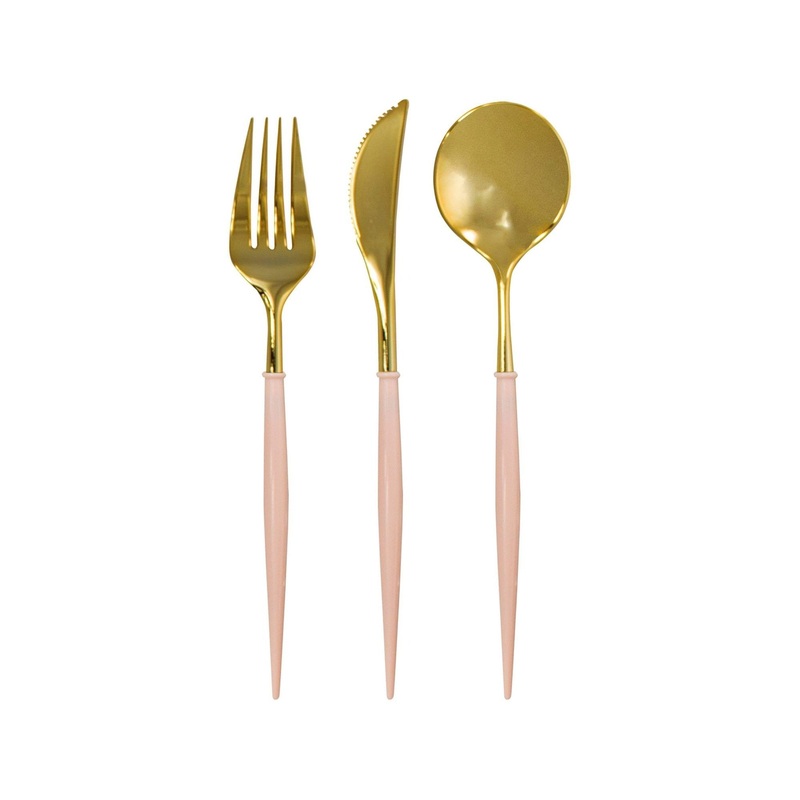 FANCY BLUSH PINK AND GOLD CUTLERY