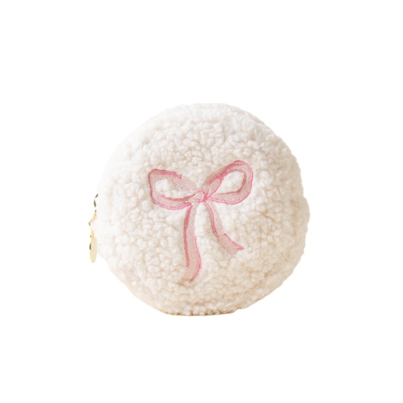 PINK BOW CIRCLE TEDDY POUCH
