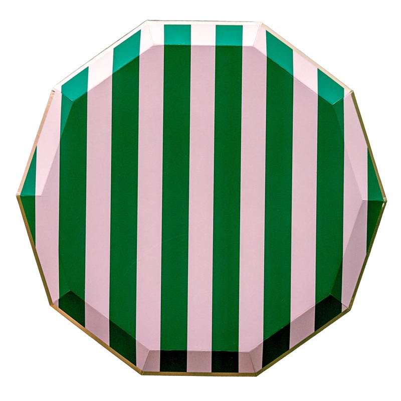 PINK & GREEN SIGNATURE CABANA STRIPE LARGE PLATES