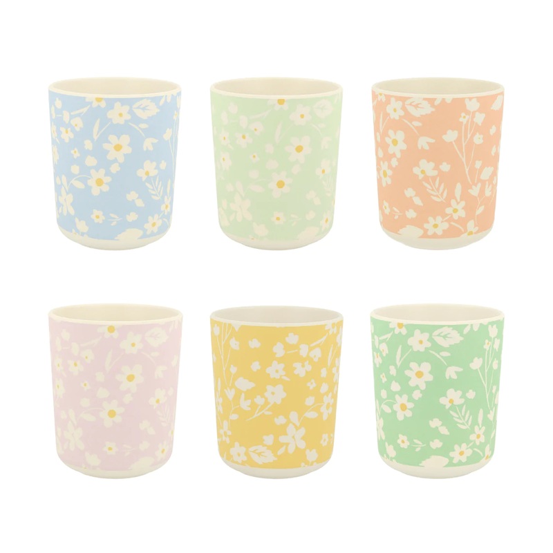 FLORAL REUSABLE BAMBOO CUPS